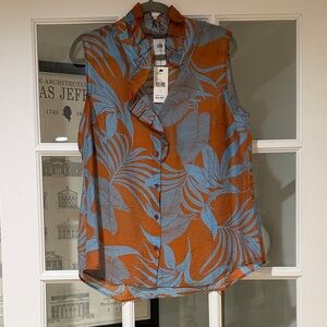 Cabi Sleeveless Tropical Print Blouse - Orange and Blue 6525 Tropical Top
